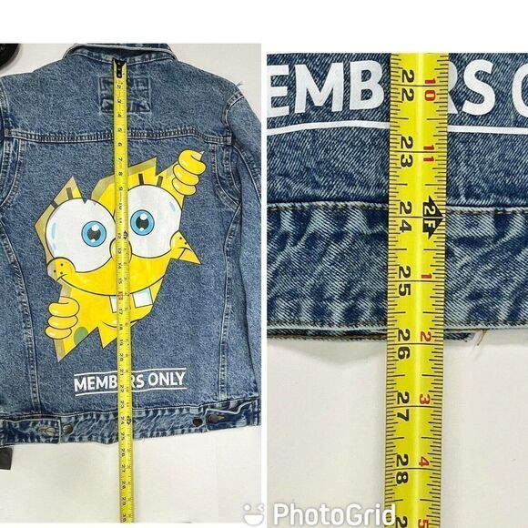 Members Only x Sponge Bob Trucker Denim Jean Jacket X Nickelodeon Size Small New - Picture 4 of 12
